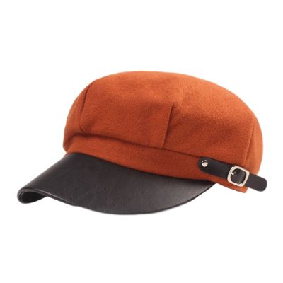 Lifup Women Newsboy Cap Winter Felt Beret Hat 8 Panels Vintage Cabbie Hat Octagonal Cap Orange One Size