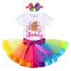 Baby Girl Toddler Infant Watermelon Cake Smash Outfits 3PCS Long Sleeve Romper Rainbow Skirt Set with Bowknot Hanband 1st Birthday Outfits Party Dress Up Star-1st 1Y view 1