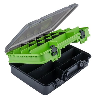 THKFISH Fishing Tackle Box Organizer Double Layer Tackle Storage Fishing Boxes Outdoor Box with Adjustable Dividers 14.96 * 10.23 * 4.5in Green
