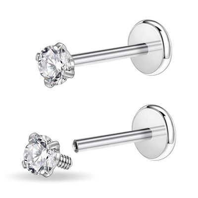 PunkTracker 16g/18g Surgical Steel Internal Thread CZ Stud Piercing Jewelry for Tragus/Nose/Helix/Conch/Medusa/Lip/Labret - Helix Tragus Cartilage Earring for Women Men 2PCS