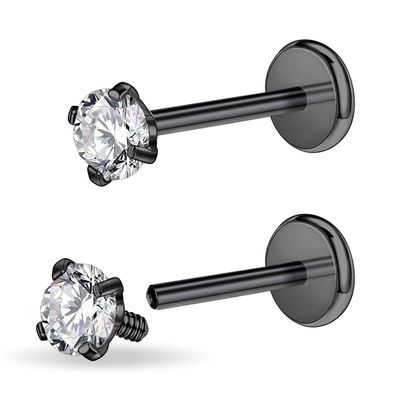 PunkTracker 16g/18g Surgical Steel Internal Thread CZ Stud Piercing Jewelry for Tragus/Nose/Helix/Conch/Medusa/Lip/Labret - Helix Tragus Cartilage Earring for Women Men 2PCS