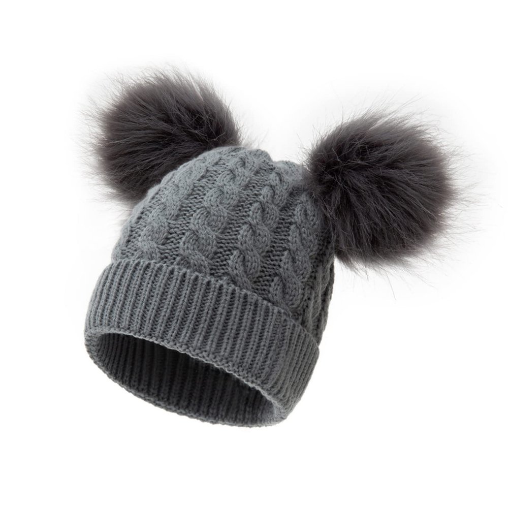JOFOW Winter Cap Cotton Knitted Girls Faux Pom Kids Hat Hat Lined Baby Boys Toddler Hat Hats Winter Headgear Men Grey