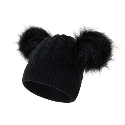 JOFOW Winter Cap Cotton Knitted Girls Faux Pom Kids Hat Hat Lined Baby Boys Toddler Hat Hats Winter Headgear Men Black