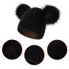 JOFOW Winter Cap Cotton Knitted Girls Faux Pom Kids Hat Hat Lined Baby Boys Toddler Hat Hats Winter Headgear Men Black view 3