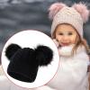 JOFOW Winter Cap Cotton Knitted Girls Faux Pom Kids Hat Hat Lined Baby Boys Toddler Hat Hats Winter Headgear Men Black view 4