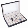Watch Box Case 24 Slots Single Layer Storage Organizer Leather Watch Box w/ Glass Top Lid, Removable Watch Pillow Great for Watch Collection, Display Watch w/ Lock & Key for Men and Women BLACK view 1