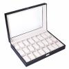Watch Box Case 24 Slots Single Layer Storage Organizer Leather Watch Box w/ Glass Top Lid, Removable Watch Pillow Great for Watch Collection, Display Watch w/ Lock & Key for Men and Women BLACK view 2