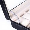 Watch Box Case 24 Slots Single Layer Storage Organizer Leather Watch Box w/ Glass Top Lid, Removable Watch Pillow Great for Watch Collection, Display Watch w/ Lock & Key for Men and Women BLACK view 3