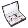 Watch Box Case 12 Slots Single Layer Storage Organizer Leather Watch Box w/ Glass Top Lid, Removable Watch Pillow Great for Watch Collection, Display Watch w/ Lock & Key for Men and Women BLACK view 1