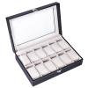 Watch Box Case 12 Slots Single Layer Storage Organizer Leather Watch Box w/ Glass Top Lid, Removable Watch Pillow Great for Watch Collection, Display Watch w/ Lock & Key for Men and Women BLACK view 2