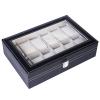 Watch Box Case 12 Slots Single Layer Storage Organizer Leather Watch Box w/ Glass Top Lid, Removable Watch Pillow Great for Watch Collection, Display Watch w/ Lock & Key for Men and Women BLACK view 3
