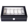 Watch Box Case 12 Slots Single Layer Storage Organizer Leather Watch Box w/ Glass Top Lid, Removable Watch Pillow Great for Watch Collection, Display Watch w/ Lock & Key for Men and Women BLACK view 4
