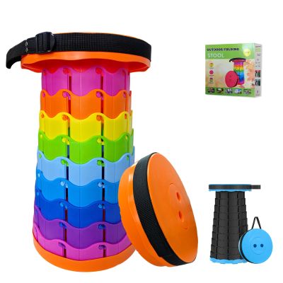 Jakuva Retractable Folding Camping Stool, Collapsible Telescoping Stool Portable Stool with Max Load 360lbs for Adults for Indoor Outdoor Fishing Hiking Gardening Travel, Orange
