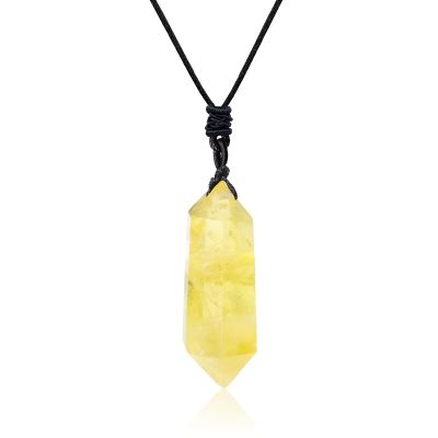 Apengshi Natural Healing Citrine Double Pointed Pendants Natural Crystal Quartz Necklace 6 Faceted Chakra Crystal Wand Energy Stone Necklace Pendant Meditation Balance Reiki