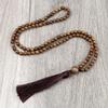 108 Mala Prayer Necklace 6mm Red Natural Stone Beaded Tassel Ethnic Necklace Women Men Yoga Jewelry Gift,Wooden Bead view 1