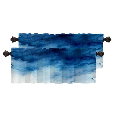 BaoNews Blue Grey Watercolor Ombre Blue Kitchen Valances for Windows, Blackout Valances Curtains Multilayer Polyester Drapes for Kitchen Bedroom 2 Pack 52X16 Inches