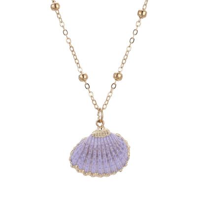 Vintage Natural Conch Shell and Necklace for Women Bohemian Golden Chain Necklace Jewelry Simple Seashell Choker Summer Beach,Purple