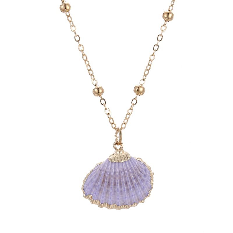 Vintage Natural Conch Shell and Necklace for Women Bohemian Golden Chain Necklace Jewelry Simple Seashell Choker Summer Beach,Purple
