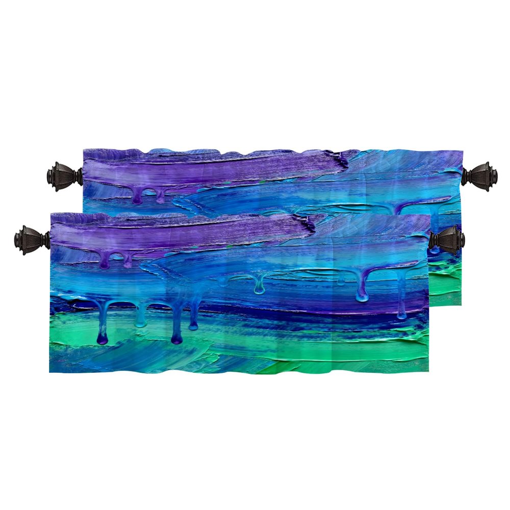 BaoNews Colorful Abstract Oil Kitchen Valances for Windows,Pink Marble Brush Blackout Valances Curtains Multilayer Polyester Drapes for Kitchen Bedroom 2 Pack 52X16 Inches
