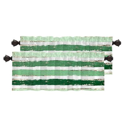 BaoNews Apple Green Brushstrokes Kitchen Valances for Windows,Apple Green with White Stripe Blackout Valances Curtains Multilayer Polyester Drapes for Kitchen Bedroom 2 Pack 52X16 Inches