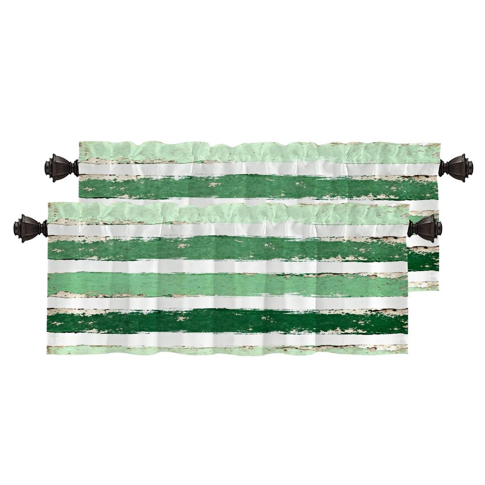 BaoNews Apple Green Brushstrokes Kitchen Valances for Windows,Apple Green with White Stripe Blackout Valances Curtains Multilayer Polyester Drapes for Kitchen Bedroom 2 Pack 52X16 Inches
