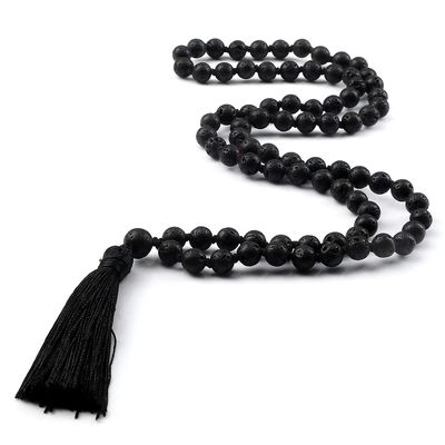 8mm Shiny Black Onyx Stone Beads Necklace Men Beads Buddha Knotted Volcanic Lava Stone Necklace Women Yoga Jewelry,Black Lava