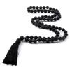 8mm Shiny Black Onyx Stone Beads Necklace Men Beads Buddha Knotted Volcanic Lava Stone Necklace Women Yoga Jewelry,Black Lava view 1