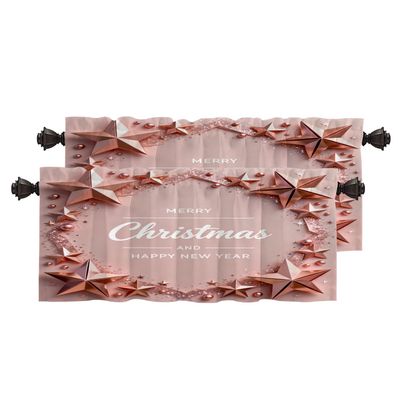 BaoNews Rose Gold Christmas Vintage Border Kitchen Valances for Windows,White Merry Christmas Blackout Valances Curtains Multilayer Polyester Drapes for Kitchen Bedroom 2 Pack 52X18 Inches