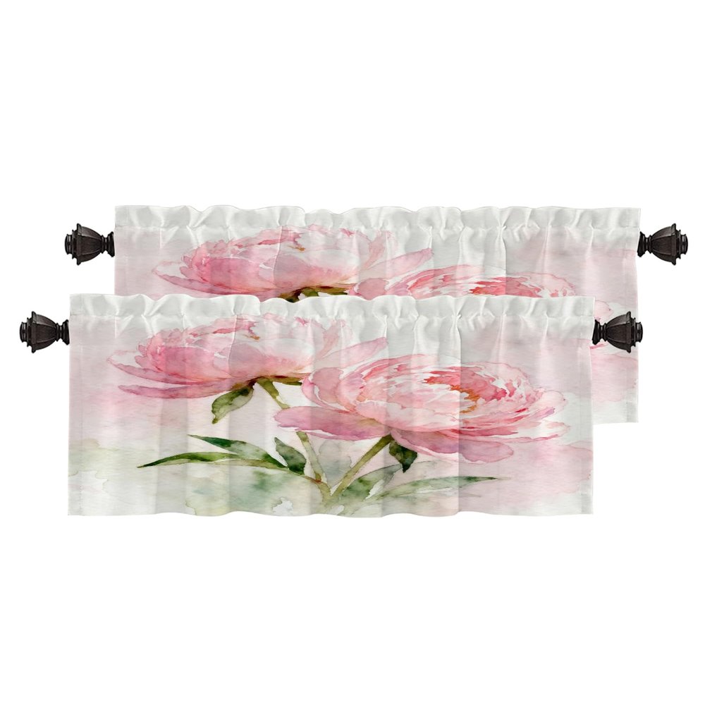 BaoNews Pink Luxury Flower Kitchen Valances for Windows,Retro Floral Blackout Valances Curtains Multilayer Polyester Drapes for Kitchen Bedroom 2 Pack 52X16 Inches