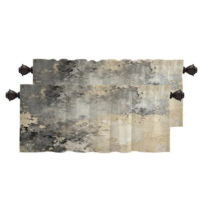BaoNews Taupe Squares Texture Kitchen Valances for Windows,Grey and Beige Art Painting Blackout Valances Curtains Multilayer Polyester Drapes for Kitchen Bedroom 2 Pack 52X18 Inches