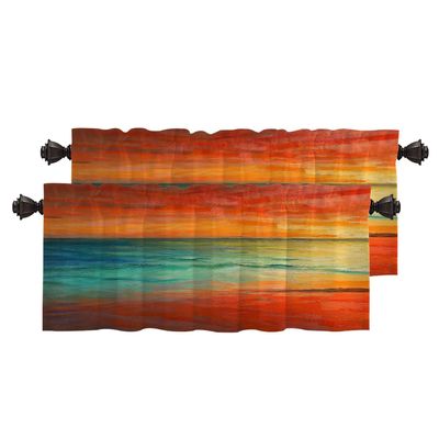 BaoNews Aqua Red Abstract Painting Kitchen Valances for Windows,Pastel Art Watercolor Blackout Valances Curtains Multilayer Polyester Drapes for Kitchen Bedroom 2 Pack 52X18 Inches