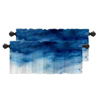 BaoNews Blue Grey Watercolor Ombre Blue Kitchen Valances for Windows, Blackout Valances Curtains Multilayer Polyester Drapes for Kitchen Bedroom 2 Pack 52X18 Inches