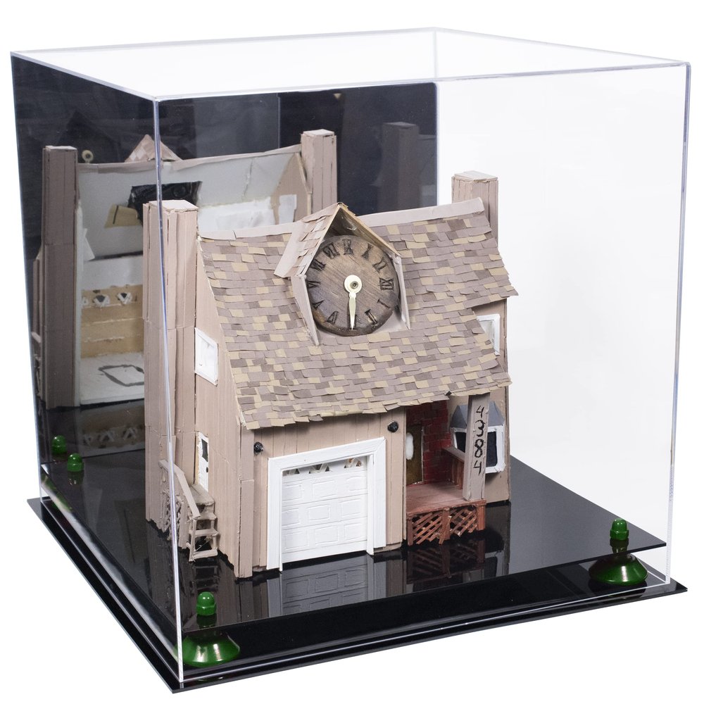 Better Display Cases Acrylic Versatile Display Case - Large Square Box with Mirror Case, Green Risers and Black Base 15.5" x 15.5" x 15.5" (A118)