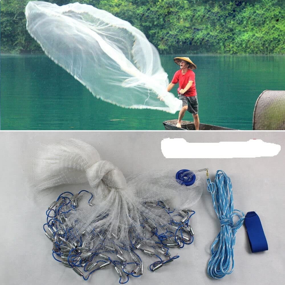 10FT Hand Cast Fishing Net with Sinker Easy Throw Cast Nets for Fishing, Nylon Line Network Bait Mesh Fish Net, with Dense Mesh and Durable Bottom Rope