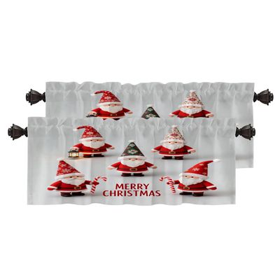 BaoNews Christmas Cute Santa Kitchen Valances for Windows,Christmas Gnomes in Red Hats On Gray Blackout Valances Curtains Multilayer Polyester Drapes for Kitchen Bedroom 2 Pack 52X16 Inches