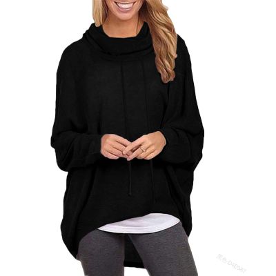 JEsilunmaMY Women's Turtleneck Sweatshirt Bat Sleeve Casual Loose Pullover Tops Solid Color Soft Comfy Sport Sweatshirts (Black,Small)