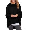 JEsilunmaMY Women's Turtleneck Sweatshirt Bat Sleeve Casual Loose Pullover Tops Solid Color Soft Comfy Sport Sweatshirts (Black,Small) view 1