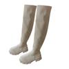 Thigh High Boots For Women Ladies Fashion Casual Stretchy Knit Leather Splicing Round Toe Platform Chunky Bottom High Heels Slip On Over The Knee Long Boots Slouchy Fitted Winter Tall (A-Beige, 8) view 1