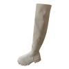 Thigh High Boots For Women Ladies Fashion Casual Stretchy Knit Leather Splicing Round Toe Platform Chunky Bottom High Heels Slip On Over The Knee Long Boots Slouchy Fitted Winter Tall (A-Beige, 7.5) view 4