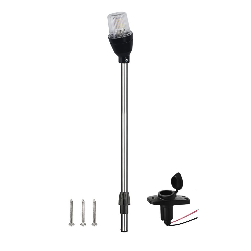 Besramtic Boat Stern Light Anchor Light LED Marine Navigation Lights All Round White Removable 2 Pin Plug in with Base 10-24 volts 36 Inches (Angled plug-in base)