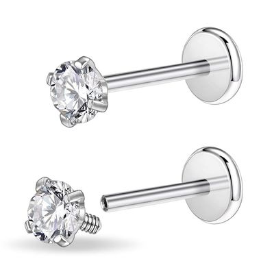 PunkTracker 16g/18g Surgical Steel Internal Thread CZ Stud Piercing Jewelry for Tragus/Nose/Helix/Conch/Medusa/Lip/Labret - Helix Tragus Cartilage Earring for Women Men 2PCS