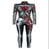 URVIP Womens Halloween Costume Skeleton Print Bodysuit Skinny Catsuit Jumpsuit Red Rose Skeleton M view 3