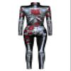 URVIP Womens Halloween Costume Skeleton Print Bodysuit Skinny Catsuit Jumpsuit Red Rose Skeleton M view 4