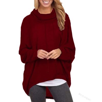JEsilunmaMY Women's Turtleneck Sweatshirt Bat Sleeve Casual Loose Pullover Tops Solid Color Soft Comfy Sport Sweatshirts (Red,XX-Large)