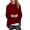 JEsilunmaMY Women's Turtleneck Sweatshirt Bat Sleeve Casual Loose Pullover Tops Solid Color Soft Comfy Sport Sweatshirts (Red,XX-Large) view 1
