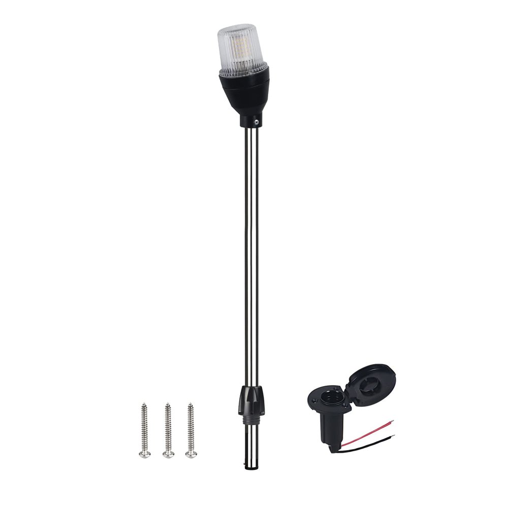 Besramtic Boat Stern Light Anchor Light LED Marine Navigation Lights All Round White Pole Removable 2 Pin Plug in with Base 10-24 volts 36 Inches (With threaded base)