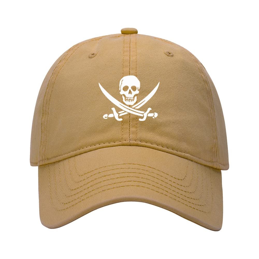 L8502-LXYB Men's Baseball Caps Pirate Skull Printed Washed Cotton Dad Hat Baseball Caps (Khaki,7 5/8)