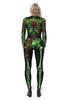 URVIP Women's Skull Skeleton Halloween Costume Jumpsuit Bodysuit Bodycon Outfit Red Rose Green Skeleton M view 2