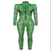 URVIP Womens Halloween Costume Skeleton Print Bodysuit Skinny Catsuit Jumpsuit Green Fish Scale S view 3