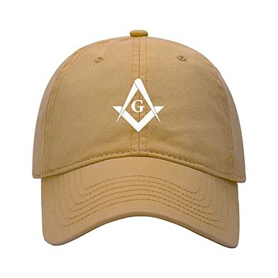 L8502-LXYB Men's Baseball Caps Masonic Printed Washed Cotton Dad Hat Baseball Caps (Khaki,7 5/8)